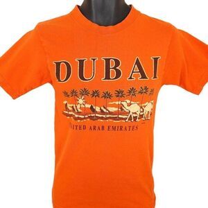 Vintage Dubai T Shirt Mens Size Small Orange 90s Y2K United Arab Emirates